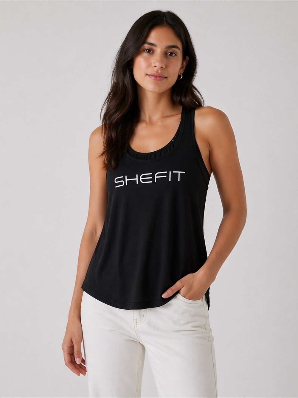 SHEFIT Black Logo Racerback Tank Top medium